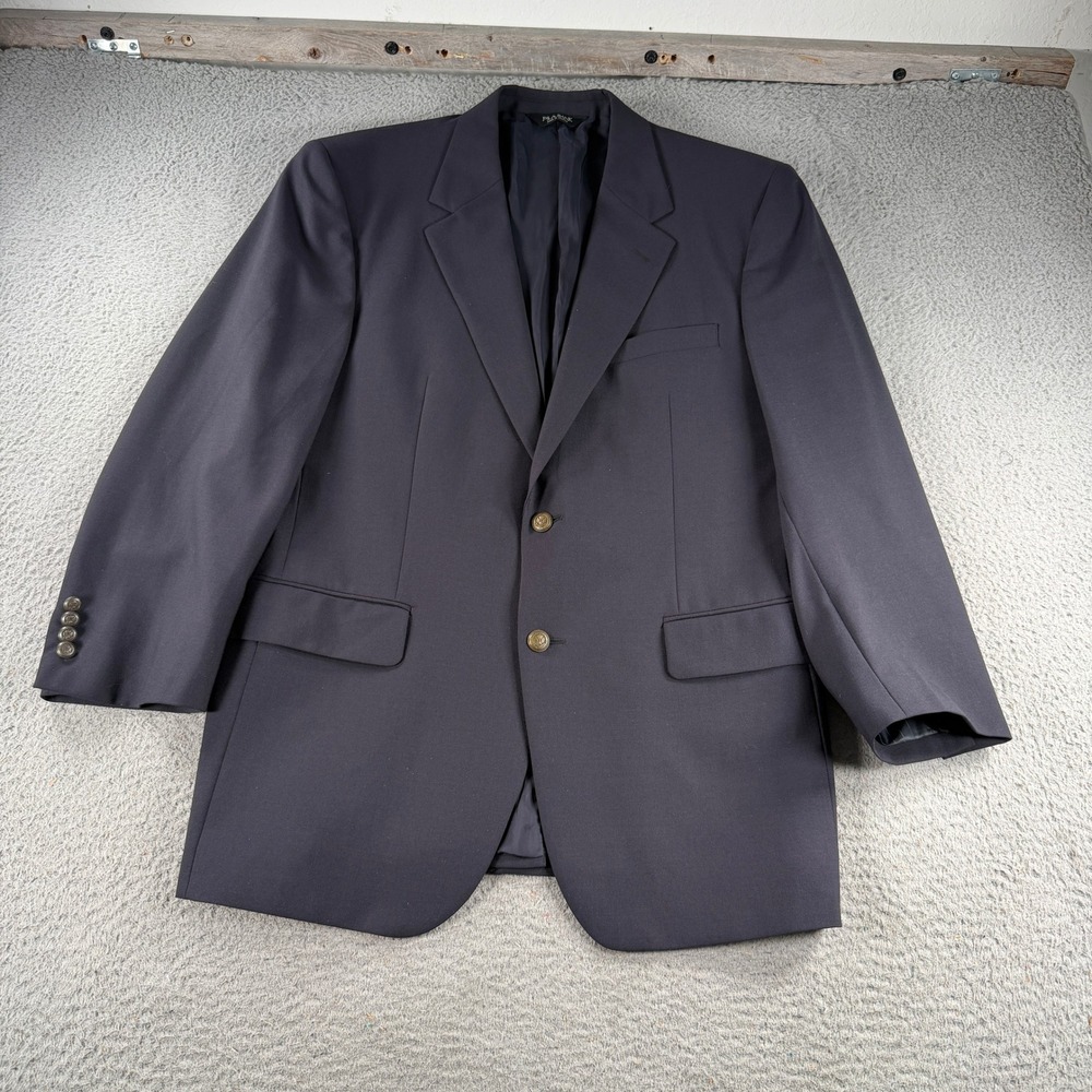 Jos A Bank Blazer Traveler Mens 46R Navy Wool Blend Crest Button Sport Coat